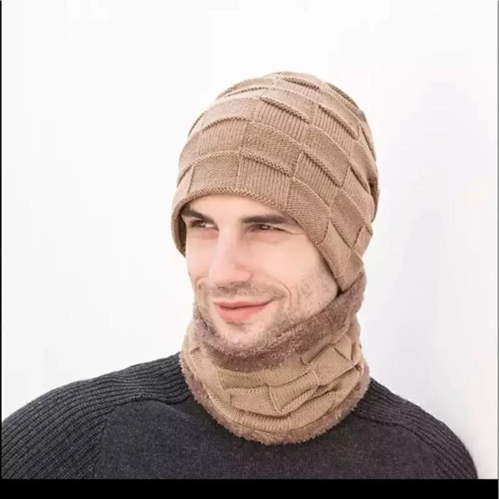 Brand New Winter Men Knit Beanie Hat with Neck Warmer Scarf  Set 2-Piece